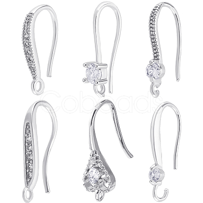 24Pcs 6 Styles Brass Micro Pave Clear Cubic Zirconia Earring Hooks KK-BBC0024-46-1