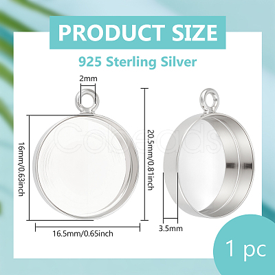 1Pc 925 Sterling Silver Flat Round Pendant Cabochon Settings STER-BC0003-40P-1