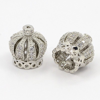 Crown Brass Micro Pave Cubic Zirconia Beads ZIRC-D026-01-1