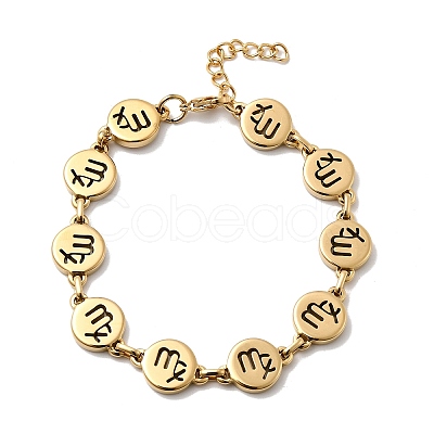 12 Constellations 304 Stainless Steel Link Chain Bracelets BJEW-I239-01G-08-1