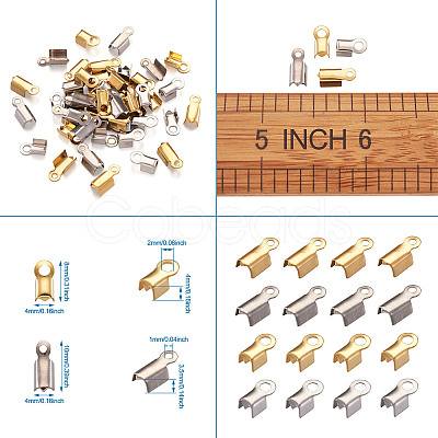 PandaHall Jewelry 304 Stainless Steel Fold Over Crimp Cord Ends STAS-PJ0001-05-1