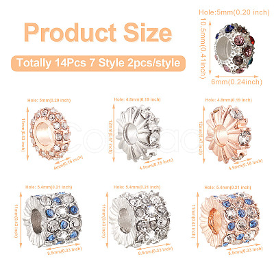 14Pcs 7 Style Zinc Alloy Rhinestone Beads ALRI-PJ0001-01-1