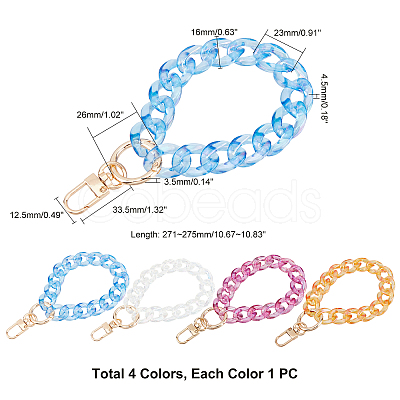 4Pcs 4 Colors Transparent Resin Curb Chain Bag Strap FIND-WR0003-97-1