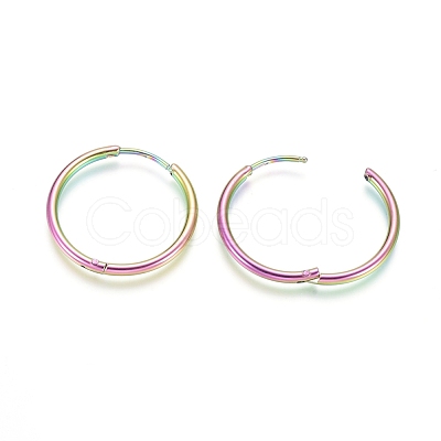 Ion Plating(IP) 304 Stainless Steel Huggie Hoop Earrings EJEW-F111A-25mm-Y-1