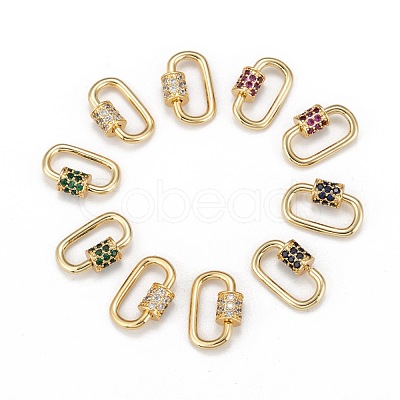 Brass Micro Pave Cubic Zirconia Screw Carabiner Lock Charms ZIRC-G156-11G-1