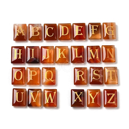 26Pcs Natural Carnelian Healing Rectangle with Letter A~Z Display Decorations G-K335-07C-1