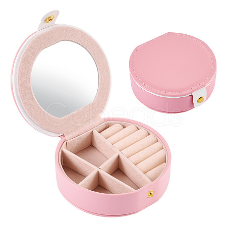 Round PU Leather & Plastic Jewelry Set Storage Box CON-TAC0014-06B-1