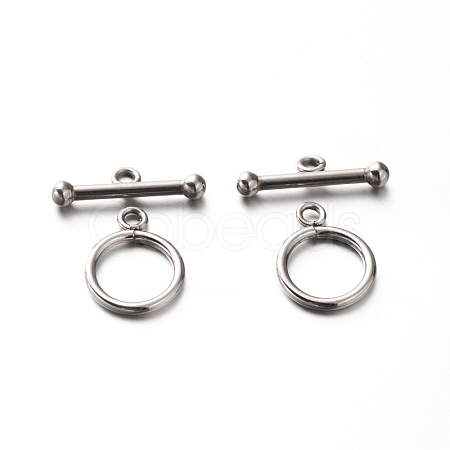 Non-Tarnish 201 Stainless Steel Ring Toggle Clasps X-STAS-E088-24-1