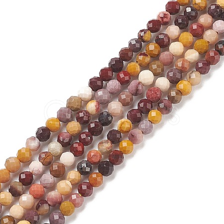 Natural Mookaite Faceted Round Beads Strands X-G-A129-3mm-19-1-1