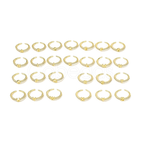 Clear Cubic Zirconia Initial Letter Open Cuff Ring RJEW-H120-09G-1