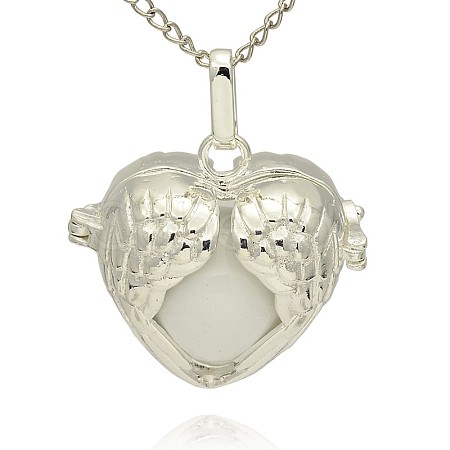 Silver Color Plated Brass Hollow Heart Cage Pendants KK-J241-06S-1