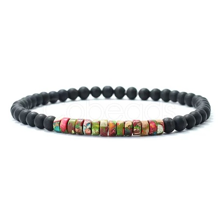4MM Synthetic Imperial Jasper Heishi Beads and Round Frosted Black Onyx(Dyed & Heated) Beaded Stretch Bracelets for Women Men MG4641-1-1