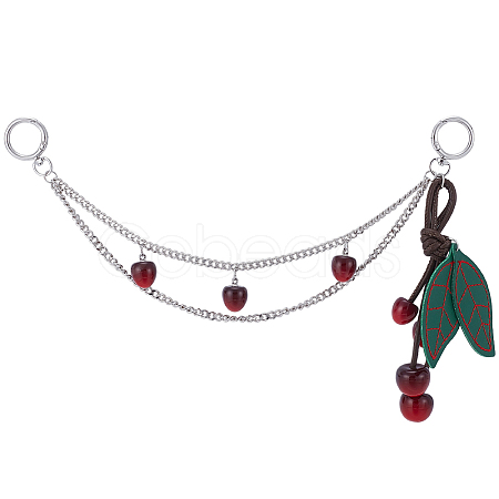 1Pc Zinc Alloy with Resin and PU Leather Dark Red Cherry Purse Decorative Chains AJEW-SC0002-99C-1