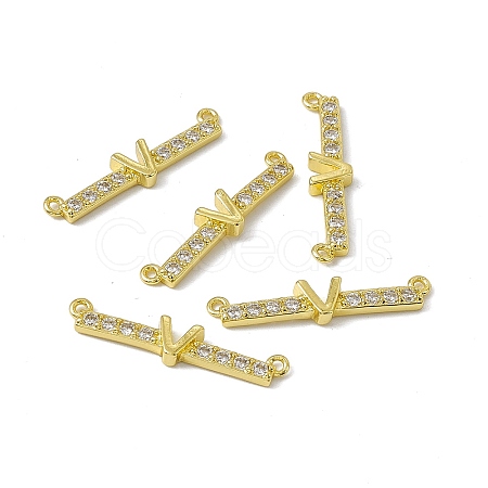 Rack Plating Brass Micro Pave Clear Cubic Zirconia Connector Charms KK-C007-37G-V-1