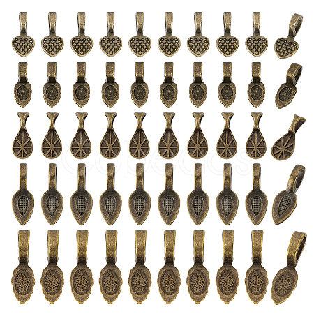 250Pcs 5 Styles Tibetan Style Glue-on Flat Pad Bails TIBEP-GA0001-04A-1