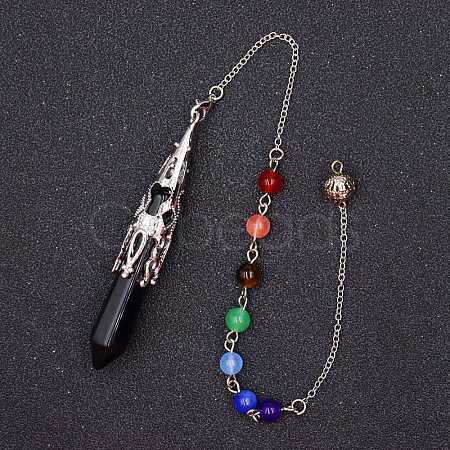 Natural Dyed & Heated Black Agate & Mixed Gemstone Bullet Pointed Dowsing Pendulums CHAK-PW0001-051D-1