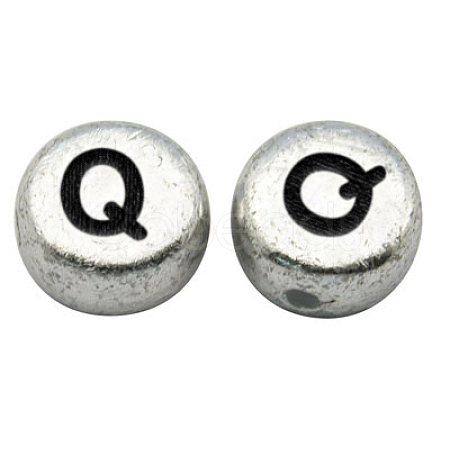 Silver Color Plated Acrylic Horizontal Hole Letter Beads MACR-PB43C9070-Q-1