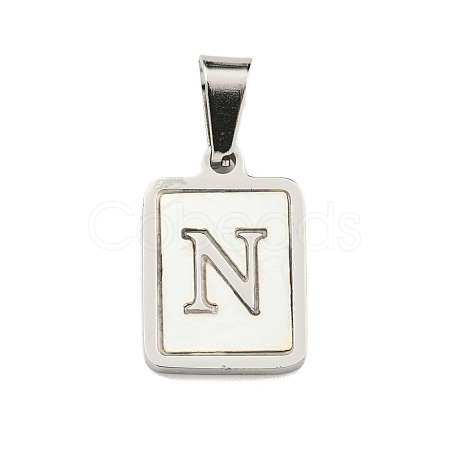 304 Stainless Steel Pave Natural White Shell Pendants STAS-S130-03P-N-1