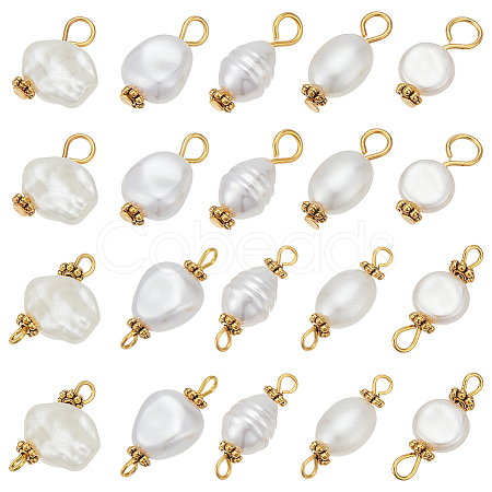 100Pcs 10 Styles ABS Plastic Imitation Pearl Pendants and Connector Charms Findings Kits PALLOY-WR00021-1