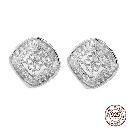 Rhodium Plated 925 Sterling Silver Stud Earring Findings STER-M115-18P-1