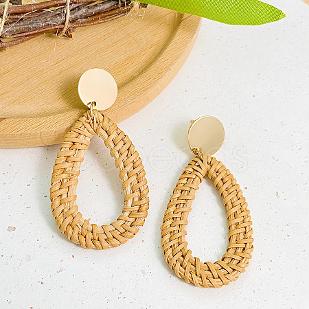 Woven Teardrop Alloy Raffia Stud Dangle Earrings FS-WG09963-03-1