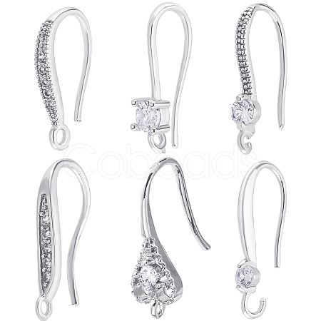 24Pcs 6 Styles Brass Micro Pave Clear Cubic Zirconia Earring Hooks KK-BBC0024-46-1