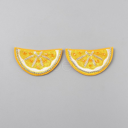 Lemon Crystal Rhinestone Embroidery Sew on Cloth Patches PATC-WH0008-182B-1