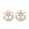 Alloy Rhinestone Flat Back Cabochons, with ABS Plastic Imitation Pearl, Flower, Light Gold, 28x25x8.5mm