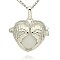 Silver Color Plated Brass Hollow Heart Cage Pendants, with No Hole Spray Painted Brass Ball Beads, WhiteSmoke, 28x30x16mm, Hole: 3x8mm