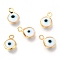 Handmade Evil Eye Lampwork Charms, with Brass Findings, Flat Round, Blue, Real 18K Gold Plated, 10x6.5x3mm, Hole: 1.5mm