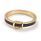 Brass Enamel Finger Rings, Black, Real 18K Gold Plated, US Size 7(17.3mm)