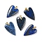 Natural Lapis Lazuli Pendants, with Rack Plating Golden Plated Brass Findings, Long-Lasting Plated, Dyed, Heart, 32~34x20x8mm, Hole: 4x4mm