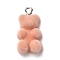 Flocky Resin Pendants, with Iron Finding, Bear, PeachPuff, 22x11x7mm, Hole: 2mm