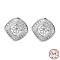 Rhodium Plated 925 Sterling Silver Stud Earring Findings, with Clear Cubic Zirconia, Square, for Half Drilled Beads, with S925 Stamp, Real Platinum Plated, 12x12mm, Pin: 10.5x0.9mm and 0.1mm