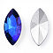 Pointed Back Glass Rhinestone Cabochons, Back Plated, Faceted, AB Color Plated, Horse Eye, Blue, 15x7x4mm