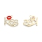 Alloy Rhinestone Pendants, with Enamel, Word Kiss with Lip, for Valentine's Day, Light Gold, 28x34x2mm, Hole: 2mm