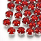 Sew on Rhinestone, Multi-strand Links, Glass Rhinestone, with Brass Prong Settings, Garments Accessories, Faceted, Flat Round, Platinum, Red, 9x6.3mm, Hole: 0.8~1mm