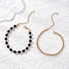 2Pcs 2 Styles Round Natural Obsidian & Synthetic Hematite Beaded Bracelets & 304 Stainless Steel Cable Chains Bracelets for Women BJEW-JB12800-02-2