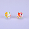 Printed Round with Flower Pattern Silicone Focal Beads SI-JX0056A-166-1