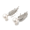 Rack Plating Feather Brass Micro Pave Clear Cubic Zirconia Stud Earrings EJEW-H016-12P-2