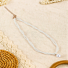 CCB Plastic & White Round Glass Pearl Beaded Double Layer Ball Pendant Necklaces NJEW-LP0007-31-3
