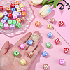 48Pcs 8 Colors Printed Opaque Acrylic Beads MACR-SC0002-71-3