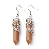 Natural Red Aventurine Bullet with Flower Dangle Earrings EJEW-G300-02P-12-2