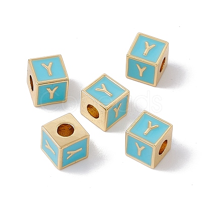 Rack Plating Brass Enamel Beads KK-B060-04G-06Y-1