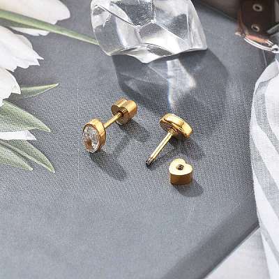 304 Stainless Steel Rhinestone Stud Earrings for Women EJEW-M068-03G-1