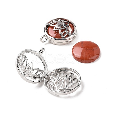 Natural Red Jasper Locket Pendants G-G982-01P-02-1