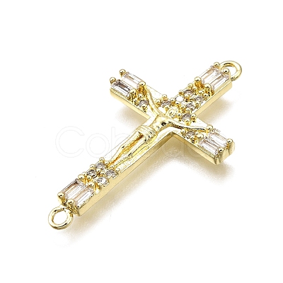 Brass Micro Pave Clear Cubic Zirconia Religion Crucifix Cross Connector Charms LS-KK-Z100-22G-01-1