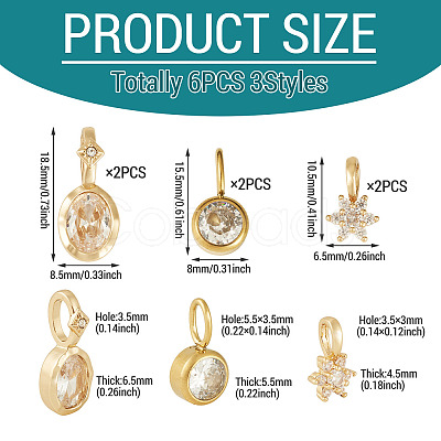 4Pcs 2 Styles Brass Micro Pave Cubic Zirconia & 2Pcs Stainless Steel Rhinestone Pendants Findings Kits FIND-TA0010-18-1