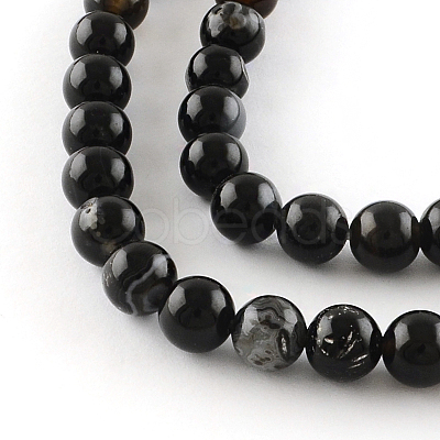 Dyed & Heated Natural Black Agate Round Bead Strands G-R342-4mm-01-1