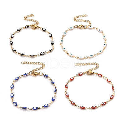 Enamel Horse Eye Link Chains Bracelet BJEW-P271-05G-1
